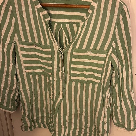 Green striped linen like shirt - Picture 1 of 1